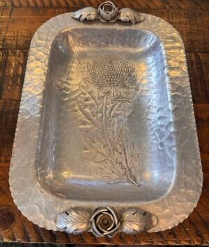Vtg Continental Hand Wrought Silverlook 533 Hammered Tray Floral Pattern 11x8"
